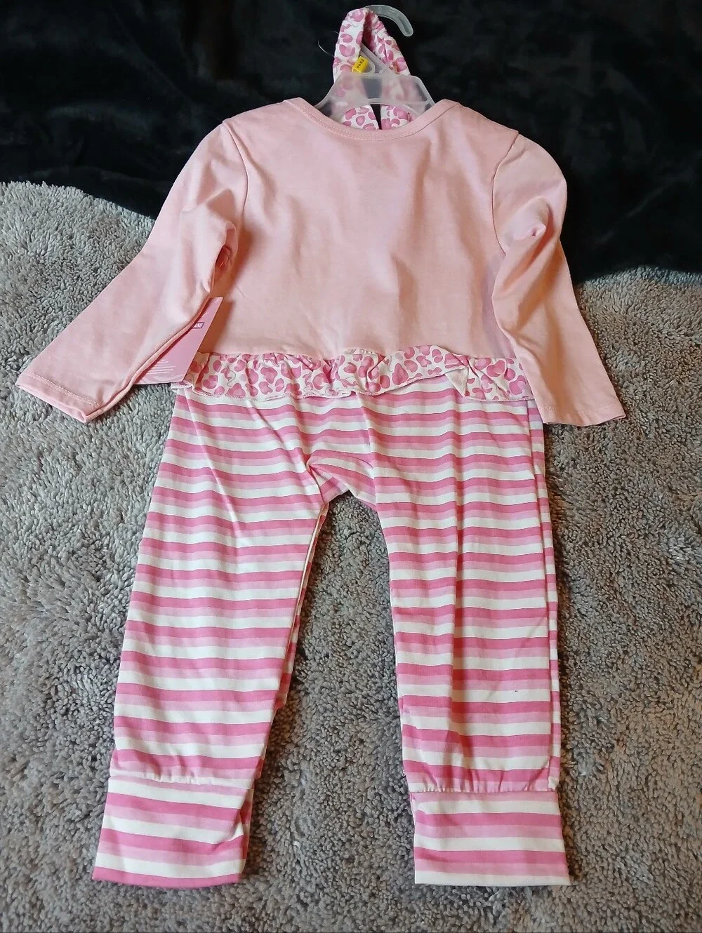 Baby Phat Girls NWT Pink Striped Cheetah Ruffle 1PC Romper & Headband Set - 18M